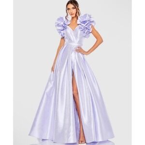 NWT Mac Duggal 20522 Periwinkle Ruffle Sleeve Taffeta Gown Size 2 $698